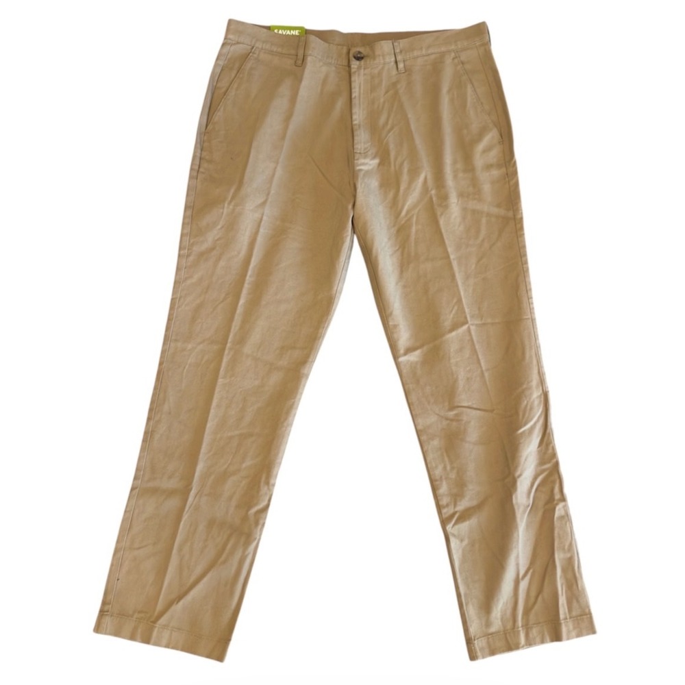 Savane Mens Soft Wash Chino Pants 36x30 Elmwood Khaki Straight Fit 100% Cotton